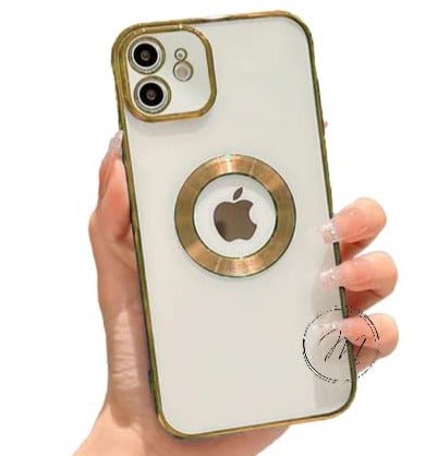 Golden 6D Chrome Logo Cut Transparent Case for Apple iphone 12 - The Hatke