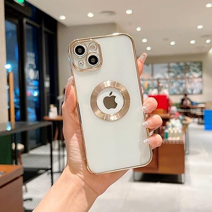 Golden 6D Chrome Logo Cut Transparent Case for Apple iphone 14 Plus - The Hatke
