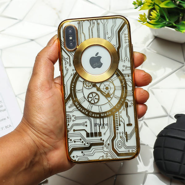 Golden Watch Machine Logo Cut Transparent Case for Apple Iphone X/Xs - The Hatke