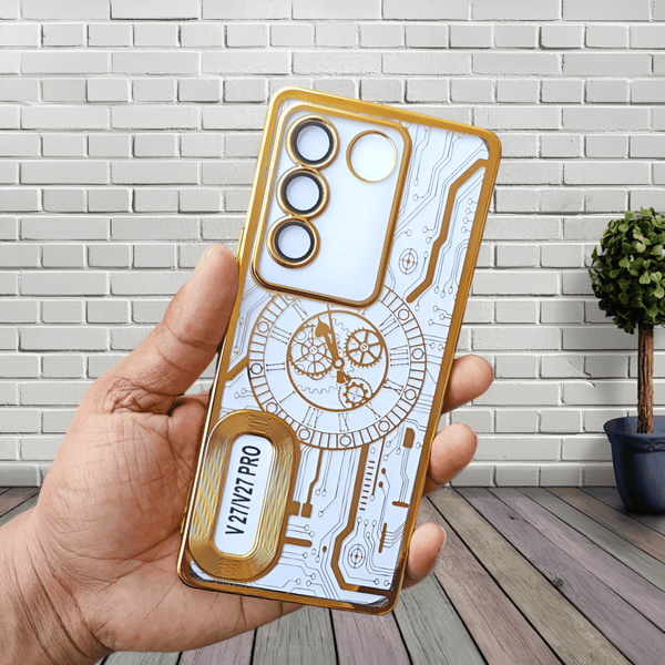 Golden Watch Machine Logo Cut Transparent Case for Vivo V27 - The Hatke