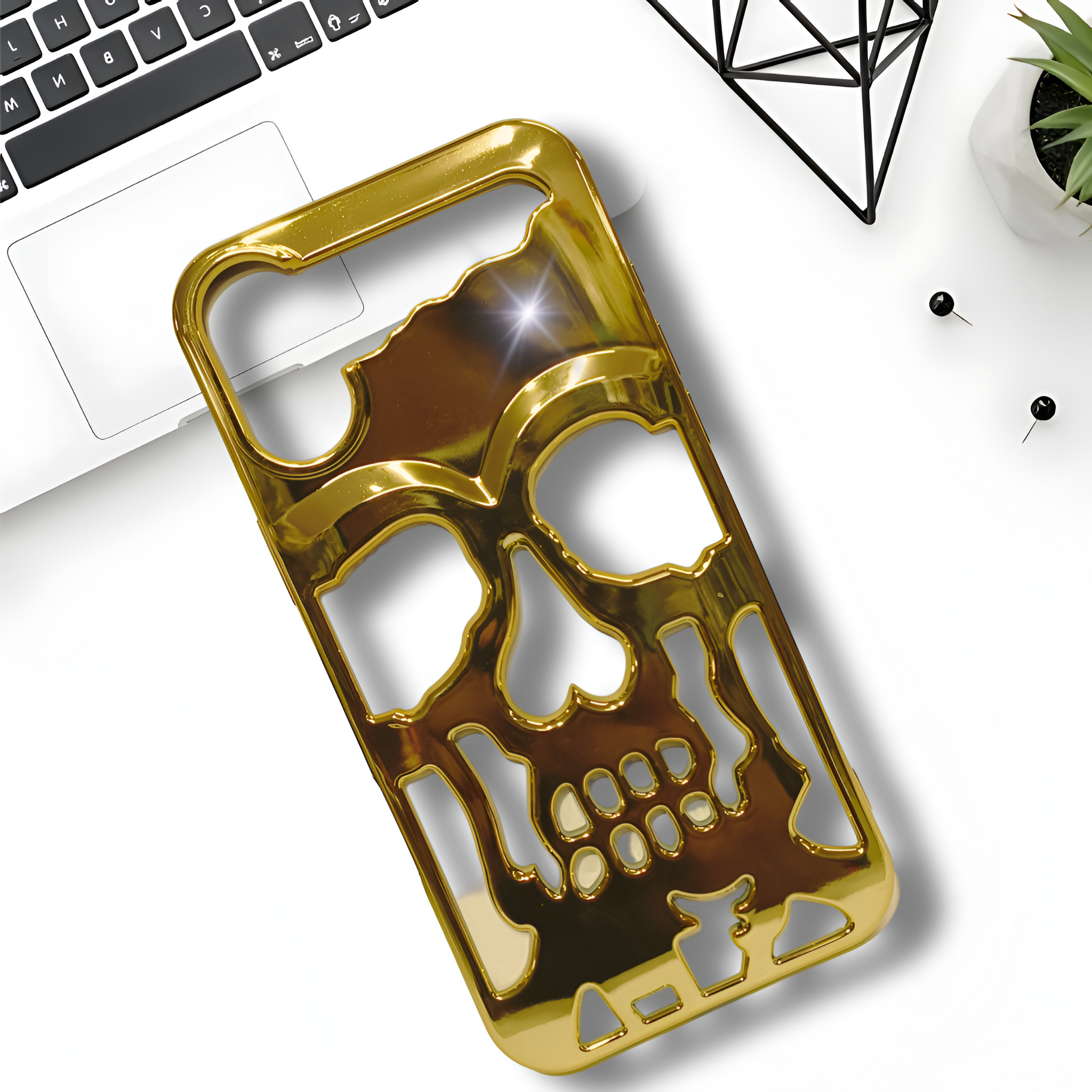 Golden Hollow Skull Design Silicone case for Apple iphone 16