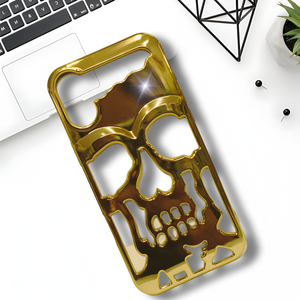 Golden Hollow Skull Design Silicone case for Apple iphone 16 Plus