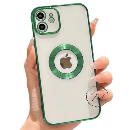 Green 6D Chrome Logo Cut Transparent Case for Apple iphone 12 - The Hatke
