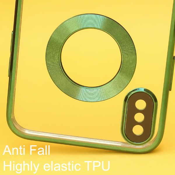 Green 6D Chrome Logo Cut Transparent Case for Apple iphone X/Xs - The Hatke