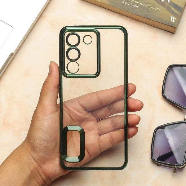 Green 6D Chrome Logo Cut Transparent Case for Vivo Y200 - The Hatke
