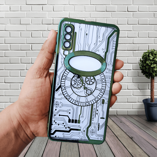Green 6D Logo Cut Transparent Case for Samsung A7 2018 - The Hatke