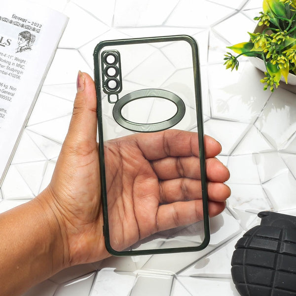 Green 6D Logo Cut Transparent Case for Samsung A7 2018 - The Hatke