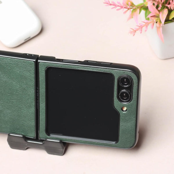 Green Leather Case for Samsung Galaxy Z FLIP 6 - The Hatke