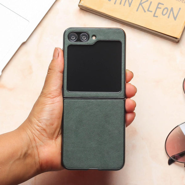Green Leather Case for Samsung Galaxy Z FLIP 6 - The Hatke