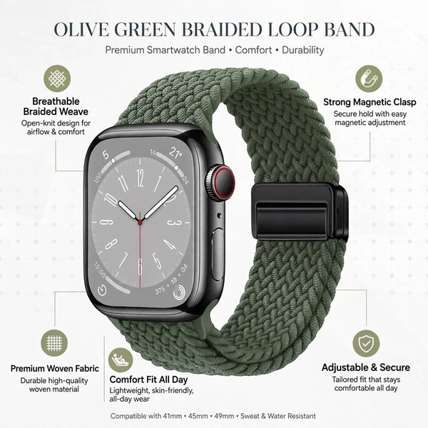 Green Unity Braided Solo Loop For Strap For Apple Watch Series 1 (38mm/40mm/41mm) - The Hatke