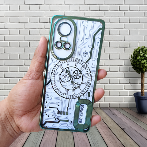 Green Watch Machine Logo Cut Transparent Case for Oppo Reno 10 Pro