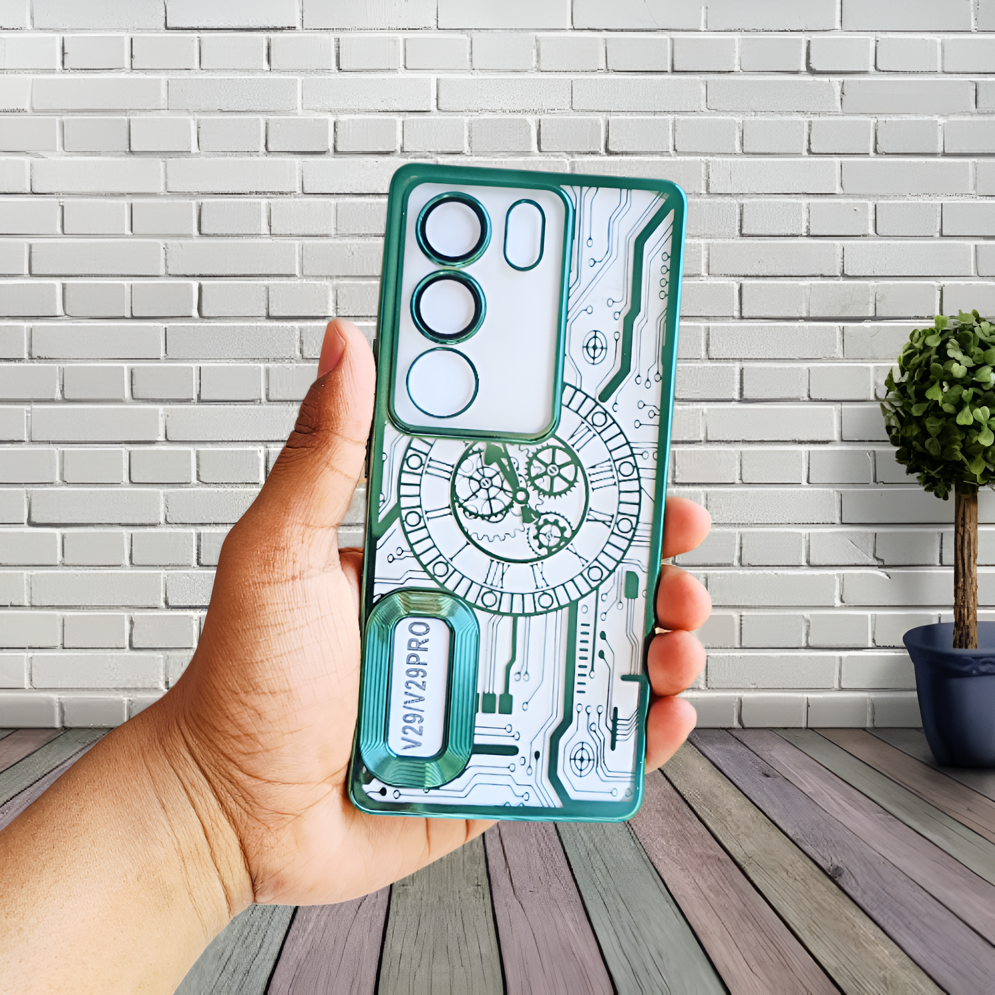 Green Watch Machine Logo Cut Transparent Case for Vivo V29 5G