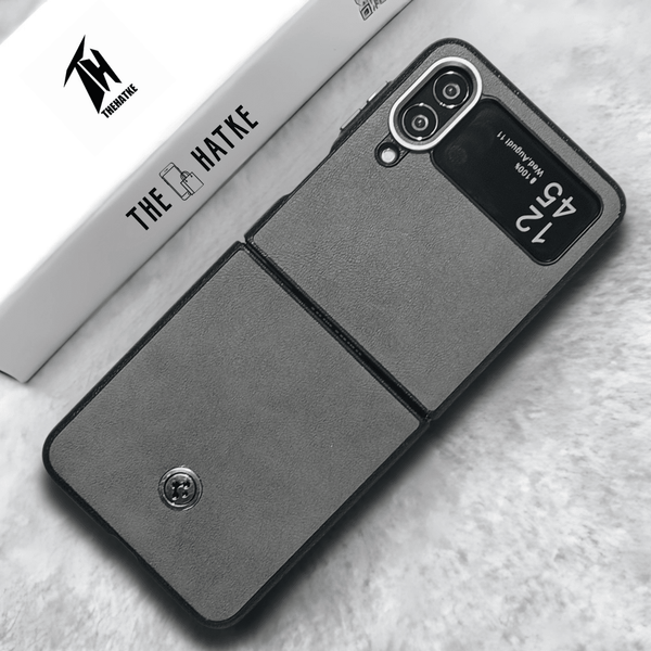 Grey Classy Leather Case for Samsung Galaxy Z FLIP 4 - The Hatke