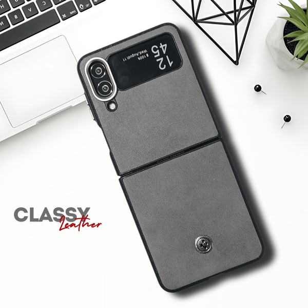 Grey Classy Leather Case for Samsung Galaxy Z FLIP 4 - The Hatke