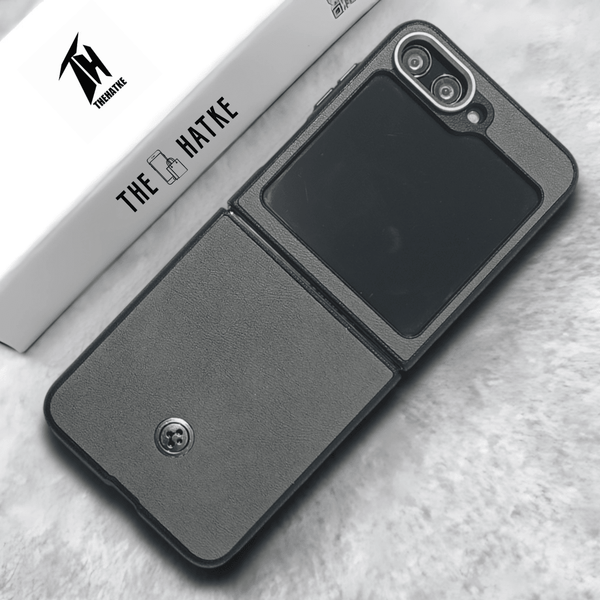 Grey Classy Leather Case for Samsung Galaxy Z FLIP 5 - The Hatke