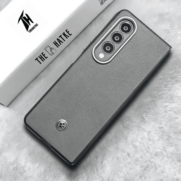 Grey Classy Leather Case for Samsung Galaxy Z Fold 4 - The Hatke