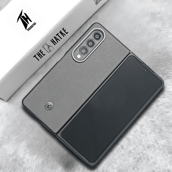 Grey Classy Leather Case for Samsung Galaxy Z Fold 4 - The Hatke