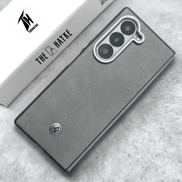 Grey Classy Leather Case for Samsung Galaxy Z Fold 5 - The Hatke