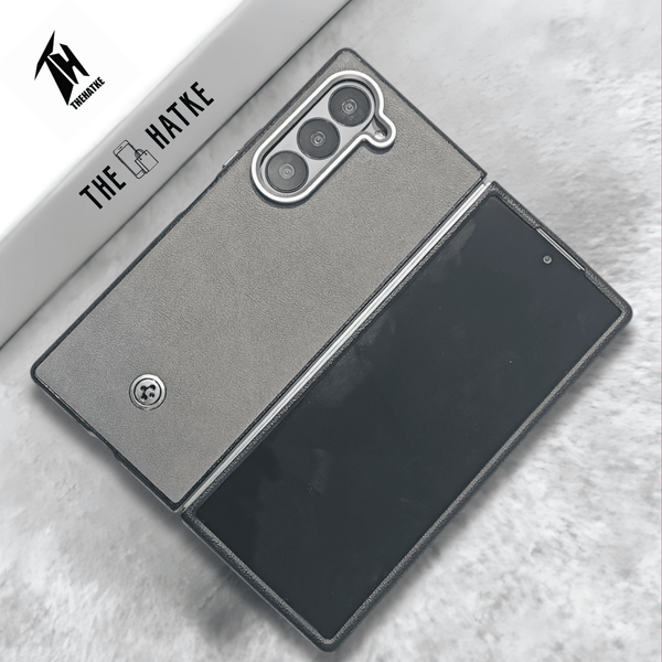 Grey Classy Leather Case for Samsung Galaxy Z Fold 5 - The Hatke