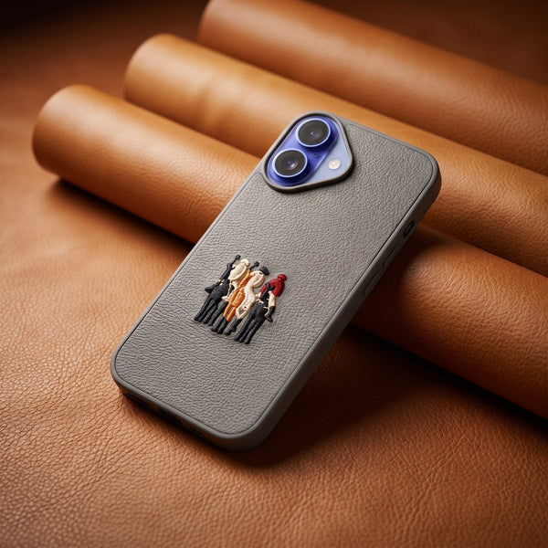 Grey Leather 3 Horse Rider OC Ornamented for Apple Iphone 17 - The Hatke