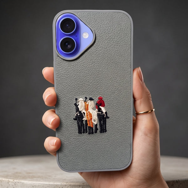 Grey Leather 3 Horse Rider OC Ornamented for Apple Iphone 17 - The Hatke