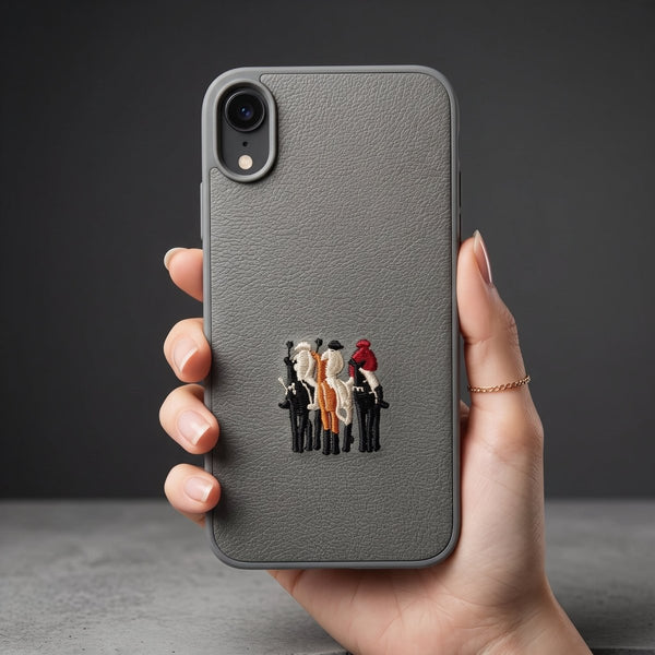 Grey Leather 3 Horse Rider OC Ornamented for Apple Iphone Xr - The Hatke