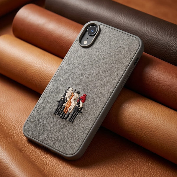 Grey Leather 3 Horse Rider OC Ornamented for Apple Iphone Xr - The Hatke