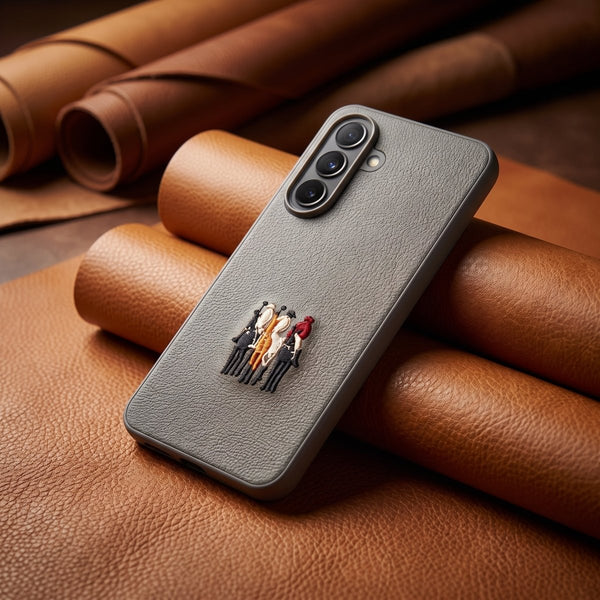 Grey Leather 3 Horse Rider OC Ornamented for Samsung A17 - The Hatke