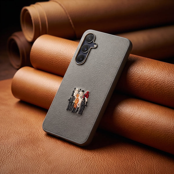 Grey Leather 3 Horse Rider OC Ornamented for Samsung A55 - The Hatke