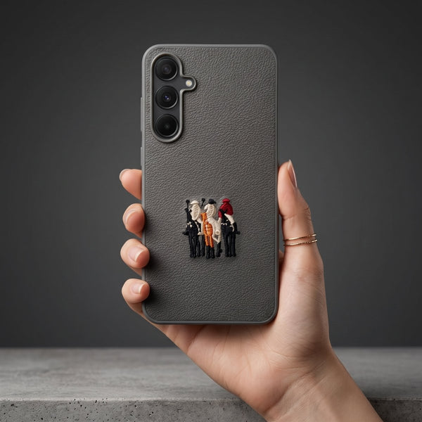 Grey Leather 3 Horse Rider OC Ornamented for Samsung A55 - The Hatke