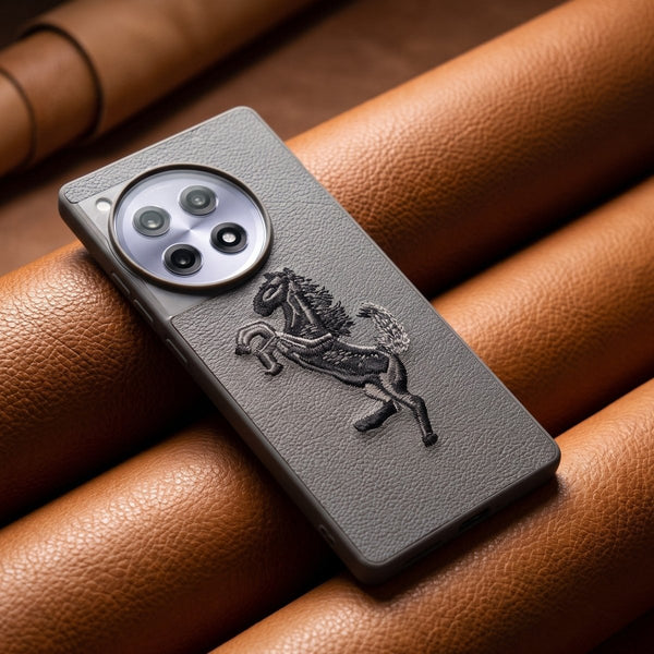Grey Leather Black Grey Horse OC Ornamented for Oneplus 12r - The Hatke