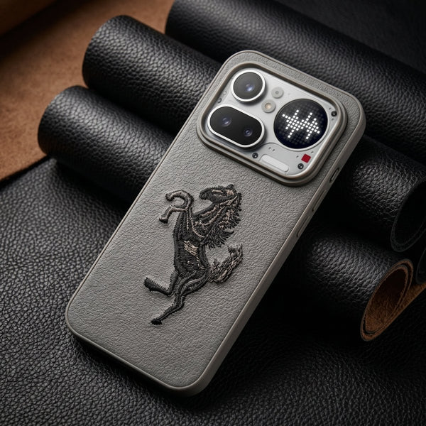 Grey Leather Black Horse OC Ornamented for Nothing Phone 4A Pro - The Hatke