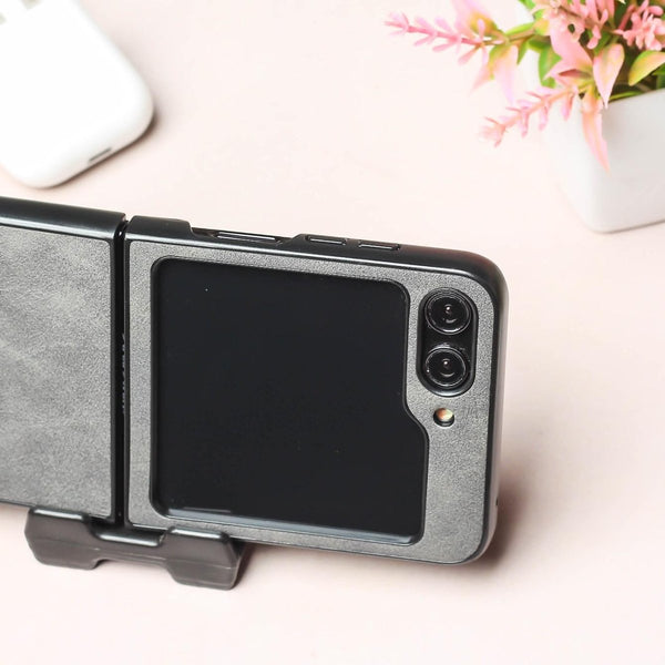 Grey Leather Case for Samsung Galaxy Z FLIP 6 - The Hatke