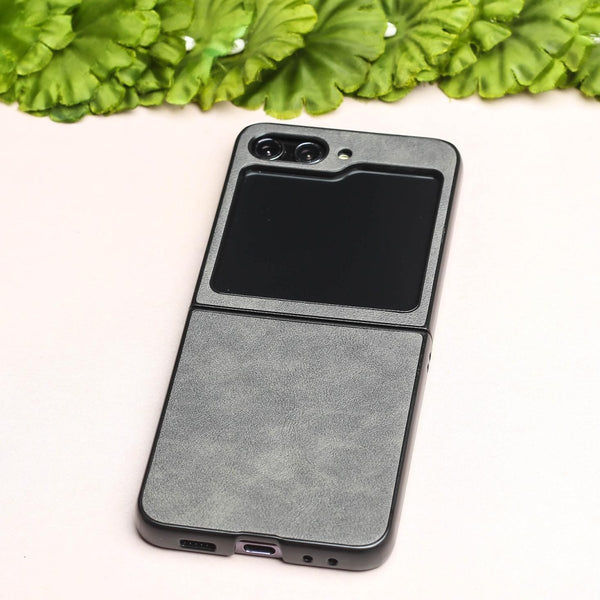 Grey Leather Case for Samsung Galaxy Z FLIP 6 - The Hatke