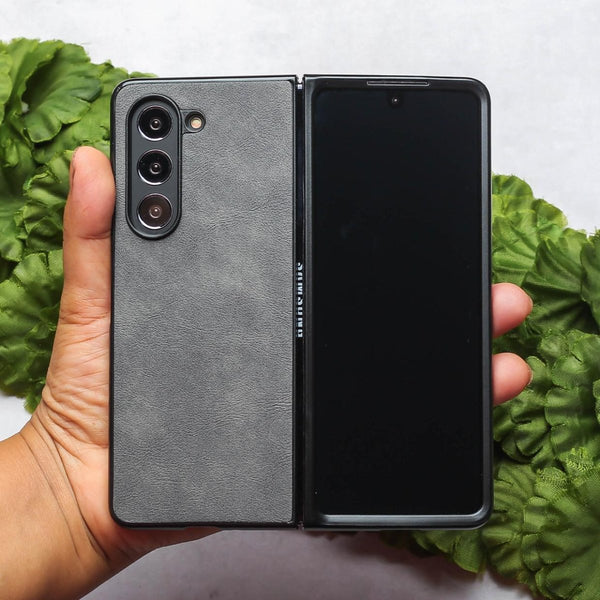 Grey Leather Case for Samsung Galaxy Z Fold 6 - The Hatke