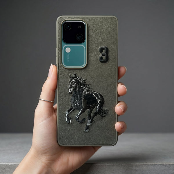 Grey Leather Horse No. 3 OC Ornamented for Vivo V30 - The Hatke