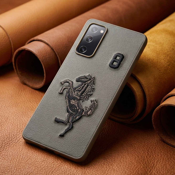 Grey Leather Horse No. 8 OC Ornamented for Samsung S20 Fe - The Hatke
