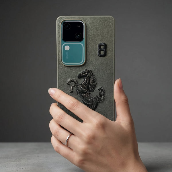 Grey Leather Horse No. 8 OC Ornamented for Vivo V30 - The Hatke