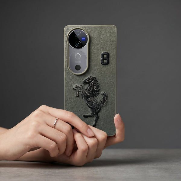 Grey Leather Horse No. 8 OC Ornamented for Vivo V40 - The Hatke