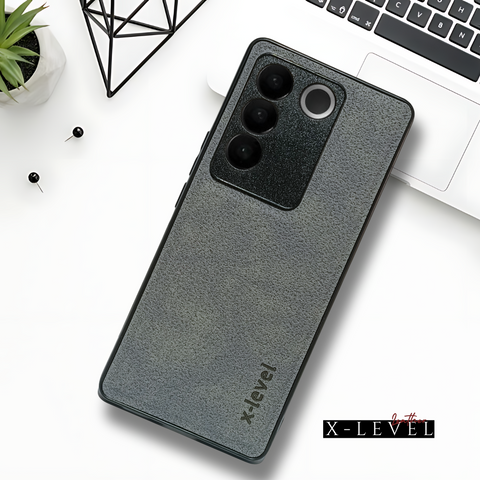 X-LEVEL Grey Leather Case for Vivo V27 Pro