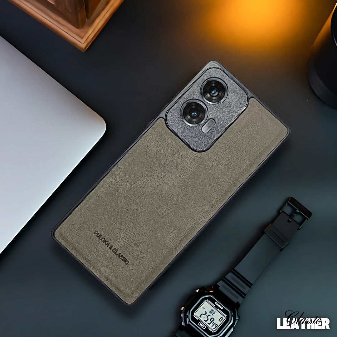 Grey Classic Leather Case for Motorola Edge 50 Fusion