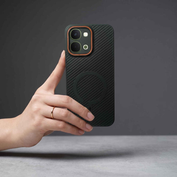 Gripon Black (ORANGE RING) Silicone Case for iQOO Z11X - The Hatke