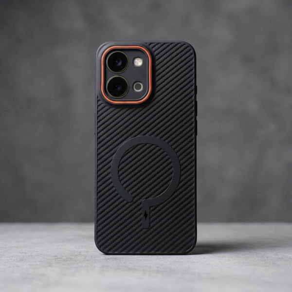 Gripon Black (ORANGE RING) Silicone Case for iQOO Z11X - The Hatke