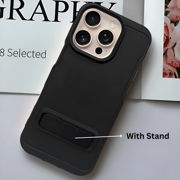 GripStand Black Silicone case for Apple iphone 16 Pro Max - The Hatke