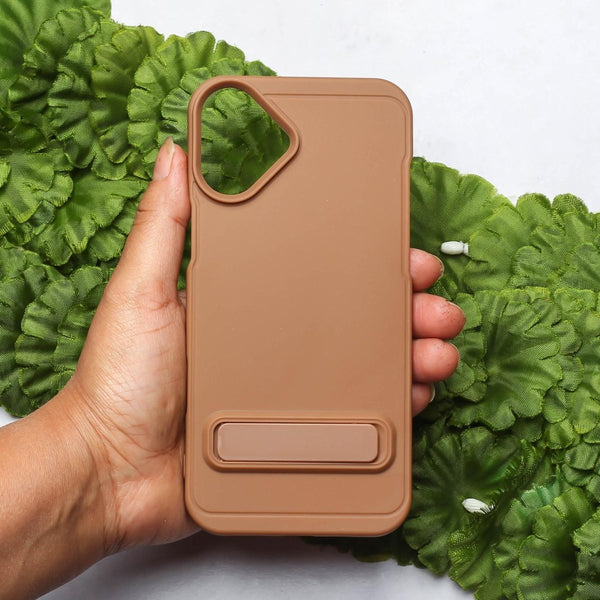 GripStand Brown Silicone case for Apple iphone 16 - The Hatke