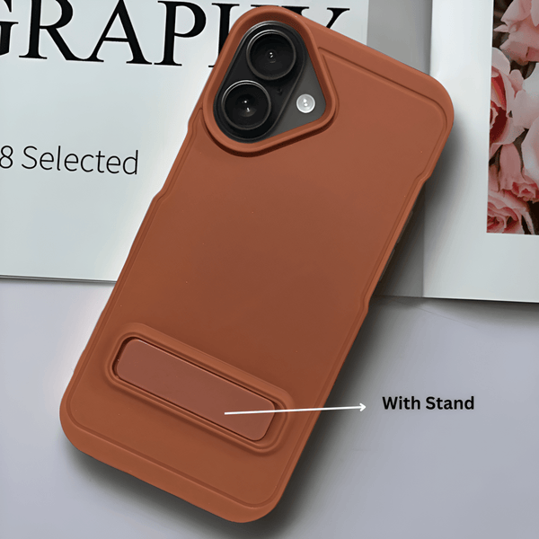 GripStand Brown Silicone case for Apple iphone 16 Plus - The Hatke