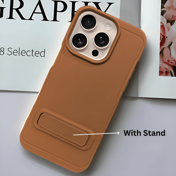 GripStand Brown Silicone case for Apple iphone 16 Pro Max - The Hatke