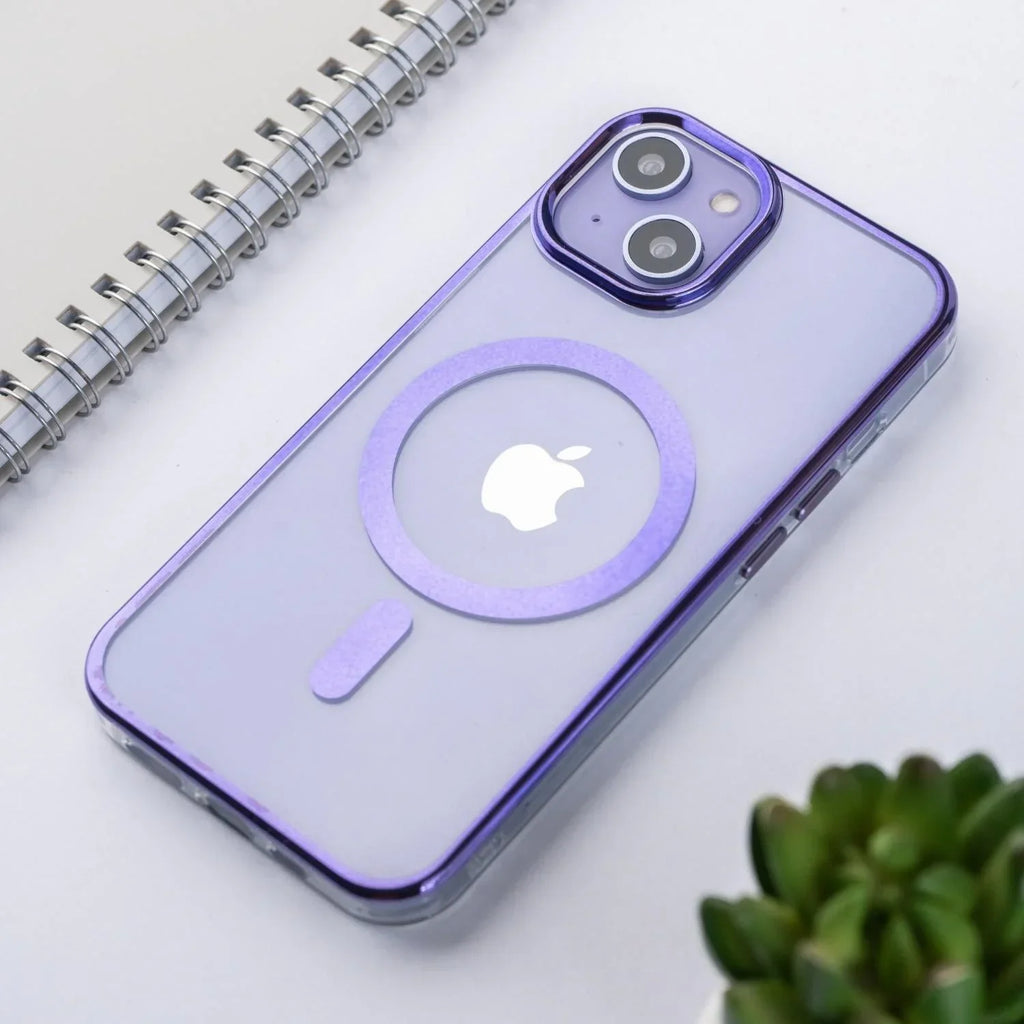 Clear and purple MagSafe iPhone 14 Plus case