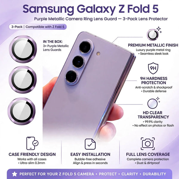 Purple Metallic camera ring lens guard for Samsung Galaxy Z Fold 5