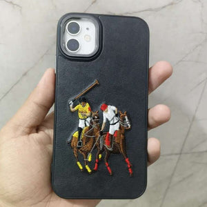 Black Leather Dual Horse rider Ornamented for Apple iPhone 11